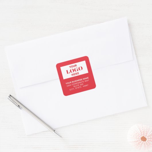 Zakelijk logo rode vierkante retouradreslabels sticker (Envelop)