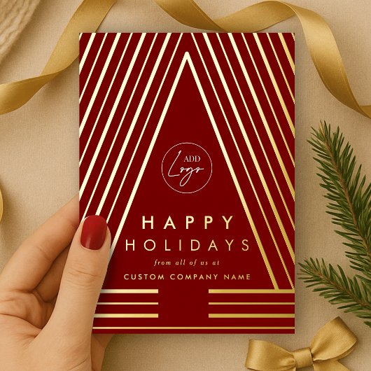 Zakelijk logo rood en goud geometrisch kerstfeest folie feestdagenkaart