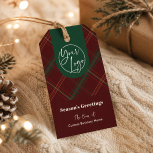 Zakelijk logo rood geruit tijdloos bedrijfsvakanti cadeaulabel