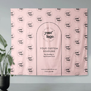 Zakelijk logo stap herhaal roze & zwart achtergron wandkleed