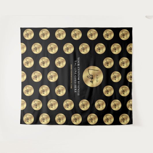 Zakelijk Logo Step & Repeat Zwart Goud Bedrijfslog Wandkleed (Voorkant (horizontaal))