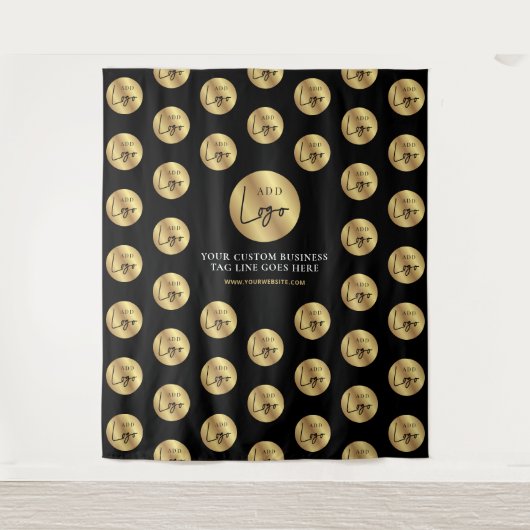 Zakelijk Logo Step & Repeat Zwart Goud Bedrijfslog Wandkleed (Voorkant)