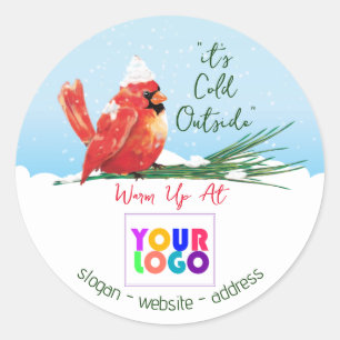 Zakelijk logo van Kardinaal in de sneeuw Ronde Sticker