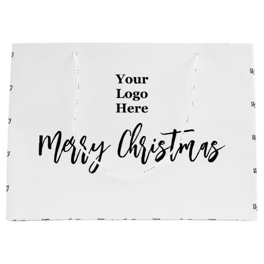 Zakelijk logo vrolijk kerstfeest script zwart & wi groot cadeauzakje (Voorkant)
