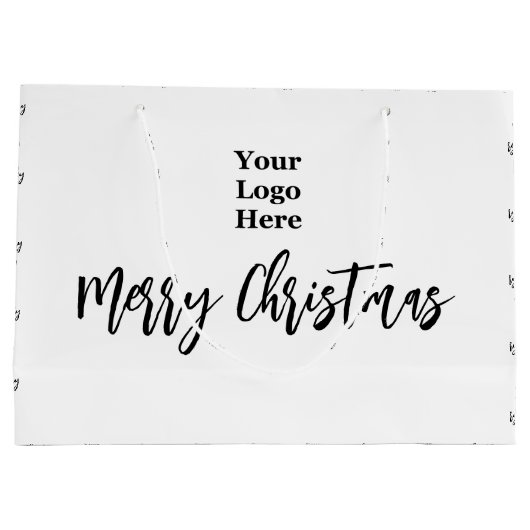 Zakelijk logo vrolijk kerstfeest script zwart & wi groot cadeauzakje (Achterkant)