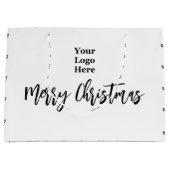 Zakelijk logo vrolijk kerstscript zwart & wit groot cadeauzakje (Voorkant)