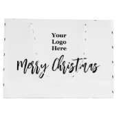 Zakelijk logo vrolijk kerstscript zwart & wit groot cadeauzakje (Achterkant)