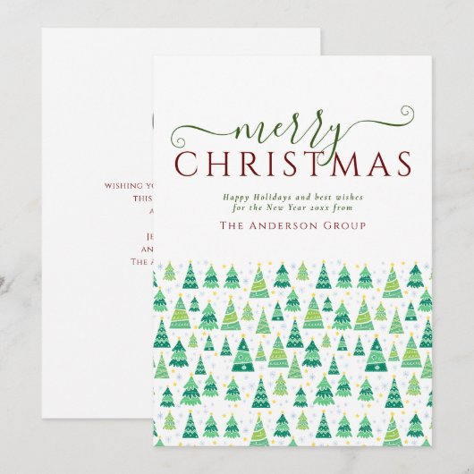 Zakelijk Logo Vrolijke kerstbomen Feestdagenkaart (Voorkant / Achterkant)