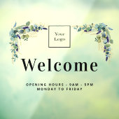 Zakelijk logo welkom openingstijden eucalyptus raamsticker (Vel 3)