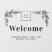 Zakelijk logo welkom openingstijden eucalyptus raamsticker (Vel)