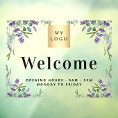 Zakelijk logo welkom openingstijden lavendel raamsticker (Vel 3)