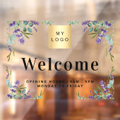 Zakelijk logo welkom openingstijden lavendel raamsticker (Vel 2)