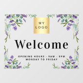 Zakelijk logo welkom openingstijden lavendel raamsticker (Vel)