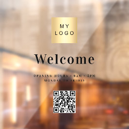 Zakelijk logo welkom openingstijden QR-code Raamsticker