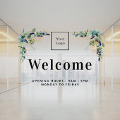 Zakelijk logo welkom openingsuren eucalyptus raamsticker