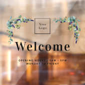 Zakelijk logo welkom openingsuren eucalyptus raamsticker (Vel 2)