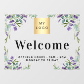 Zakelijk logo welkom openingsuren lavendel raamsticker (Vel)