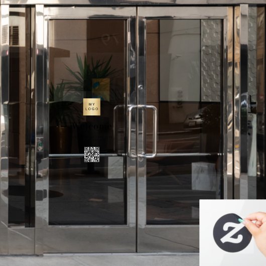 Zakelijk logo welkomst openingsuren QR-code Raamsticker (Kantoordeur)