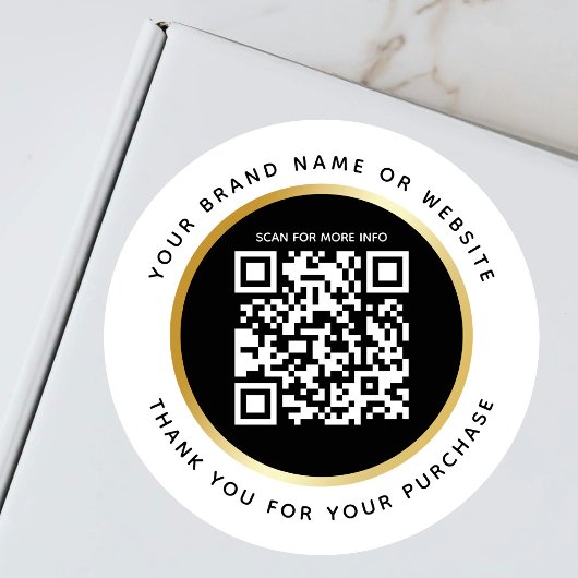 Zakelijk Luxe Zwart Wit Goud QR Code Info Ronde Sticker
