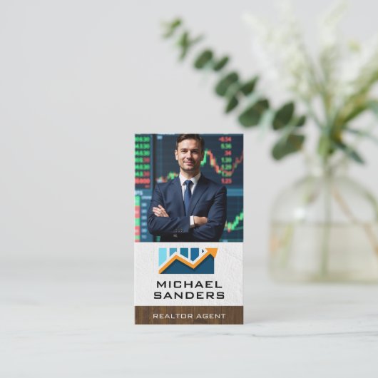 Zakelijk Man Glimlachen | Onroerend goed / financi Visitekaartje (Staand voorkant)