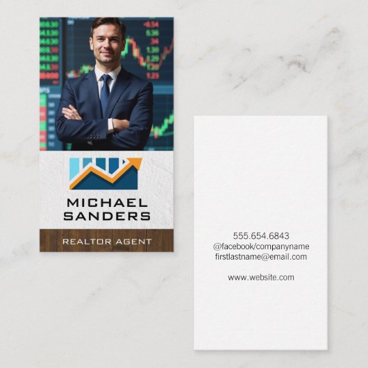 Zakelijk Man Glimlachen | Onroerend goed / financi Visitekaartje (Voorkant / Achterkant)