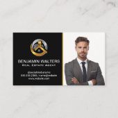 Zakelijk Man | Gold Metallic Real Estate Logo Visitekaartje (Voorkant)