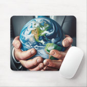 Zakelijk Man Holding Planet Earth Muismat (Met muis)