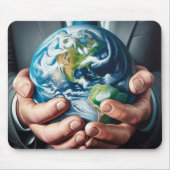 Zakelijk Man Holding Planet Earth Muismat (Voorkant)