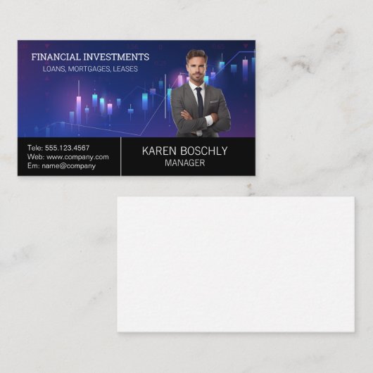 Zakelijk Man in Suit | aandelengrafiek Visitekaartje (Voorkant / Achterkant)