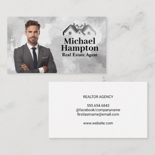 Zakelijk Man in Suit | Onroerend goed Logo Visitekaartje (Voorkant / Achterkant)