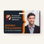 Zakelijk Man Lachend | Financiële Logo | Streepjes Badge (Voorkant)