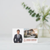 Zakelijk Man Lachend | Luxe vastgoed Visitekaartje (Staand voorkant)