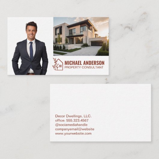 Zakelijk Man Lachend | Luxe vastgoed Visitekaartje (Voorkant / Achterkant)
