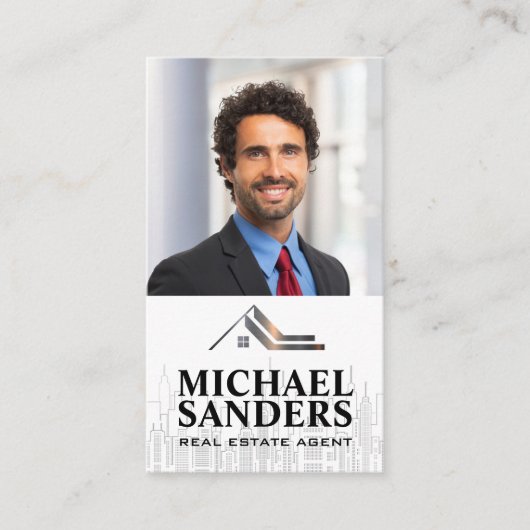 Zakelijk Man | Logo onroerend goed | City Skyline Visitekaartje (Voorkant)