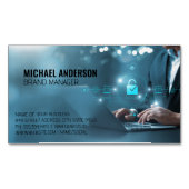 Zakelijk Man op de computer | Gegevens Magnetisch Visitekaartje (Voorkant)