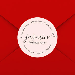 Zakelijk Meisje Kalligrafie Blush Pink Custom Ronde Sticker