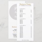 Zakelijk menu met prijslijst (Voorkant / Achterkant)