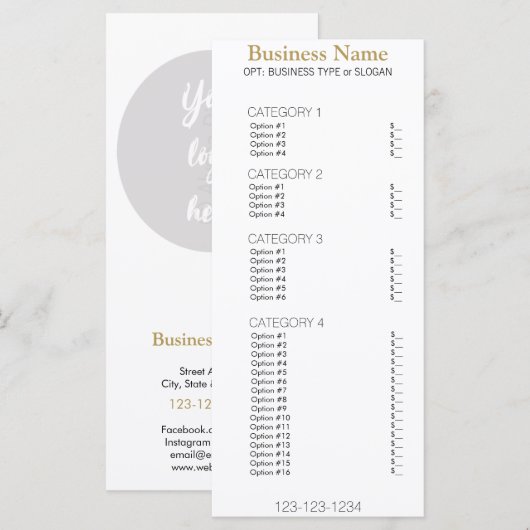 Zakelijk menu met prijslijst (Voorkant / Achterkant)