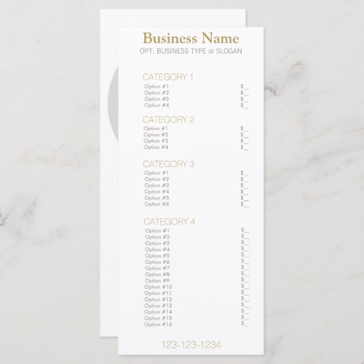 Zakelijk menu met prijslijst (Voorkant / Achterkant)