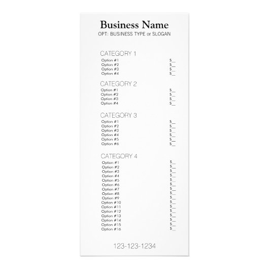 Zakelijk menu met prijslijst (Voorkant)