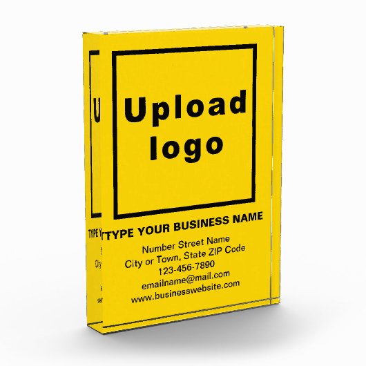 Zakelijk merk op gele portretrechthoek fotoblokken (Links)