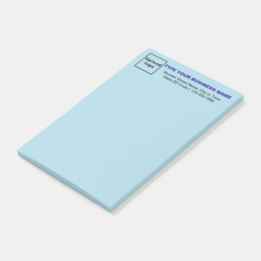 Zakelijk merk op kop van lichtblauw lang post-it® notes (Schuin)