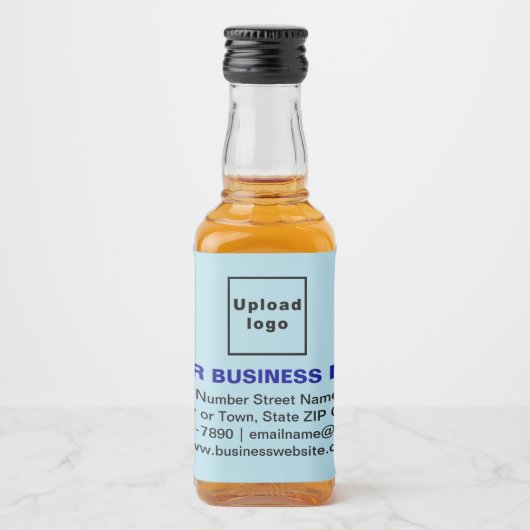 Zakelijk merk op lichtblauw, klein formaat likeurfles etiket (Voorkant)