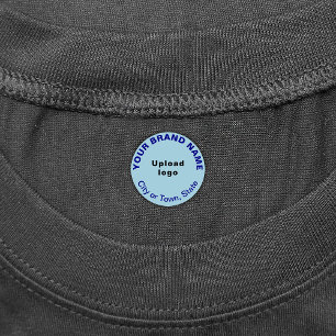 Zakelijk merk op lichtblauwe ronde kleding labels