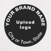 Zakelijk merk op zwart rond kledinglabel labels (Design 1)