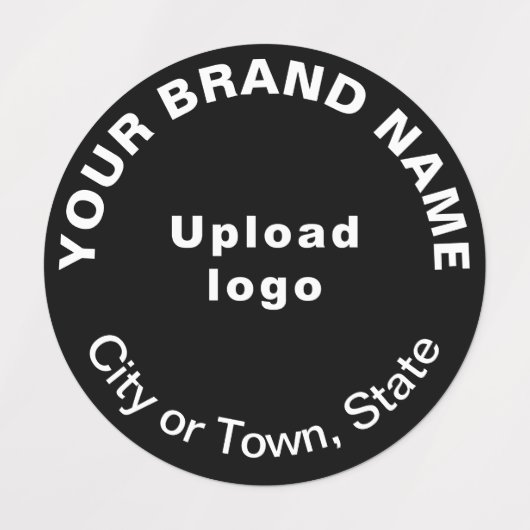 Zakelijk merk op zwart rond kledinglabel labels (Design 1)