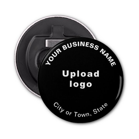 Zakelijk merk op zwarte kleine ronde flesopener button flesopener (Voorkant)