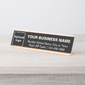 Zakelijk merk op zwarte standaarddesk - Bord Bureau Naambordje (Voorkant)