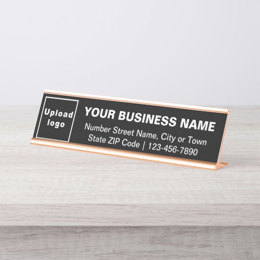 Zakelijk merk op zwarte standaarddesk - Bord Bureau Naambordje (Voorkant)
