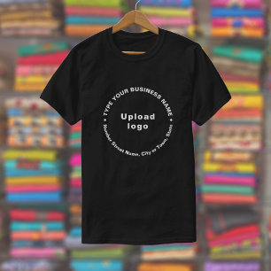 Zakelijk Merk Ronde Patroon Teksten op Zwart T-shirt